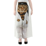 Karate Cat Print Chiffon Maxi Skirt