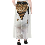 Karate Cat Print Chiffon Maxi Skirt