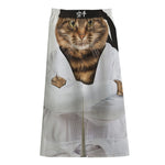 Karate Cat Print Cotton Front Slit Maxi Skirt