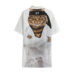 Karate Cat Print Cotton Hawaiian Shirt