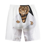 Karate Cat Print Cotton Shorts