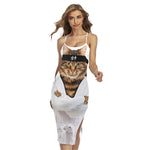 Karate Cat Print Cross Back Cami Dress