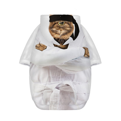 Karate Cat Print Dog Zip Up Hoodie