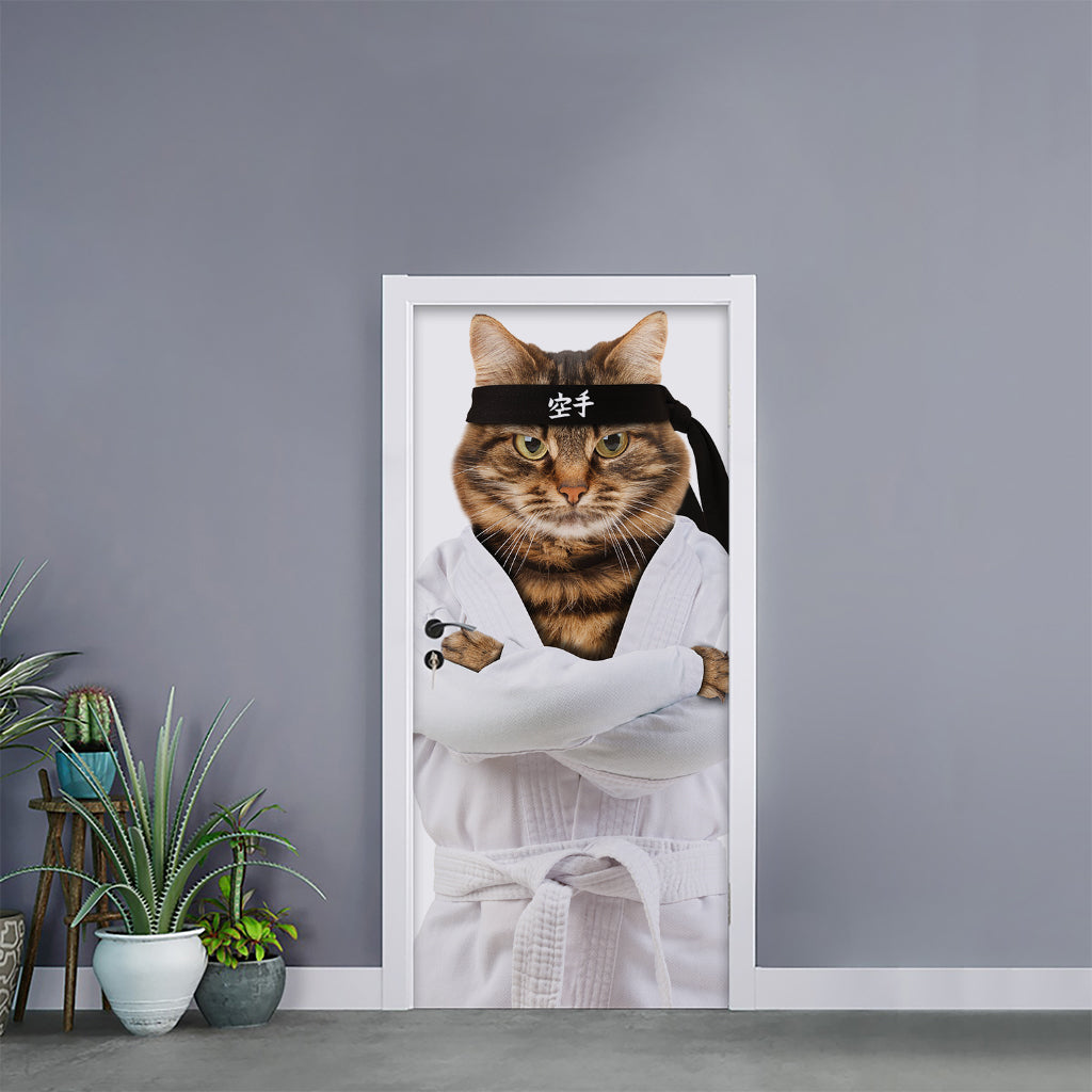 Karate Cat Print Door Sticker