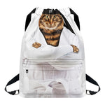 Karate Cat Print Drawstring Backpack