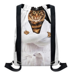 Karate Cat Print Drawstring Backpack