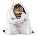 Karate Cat Print Drawstring Bag