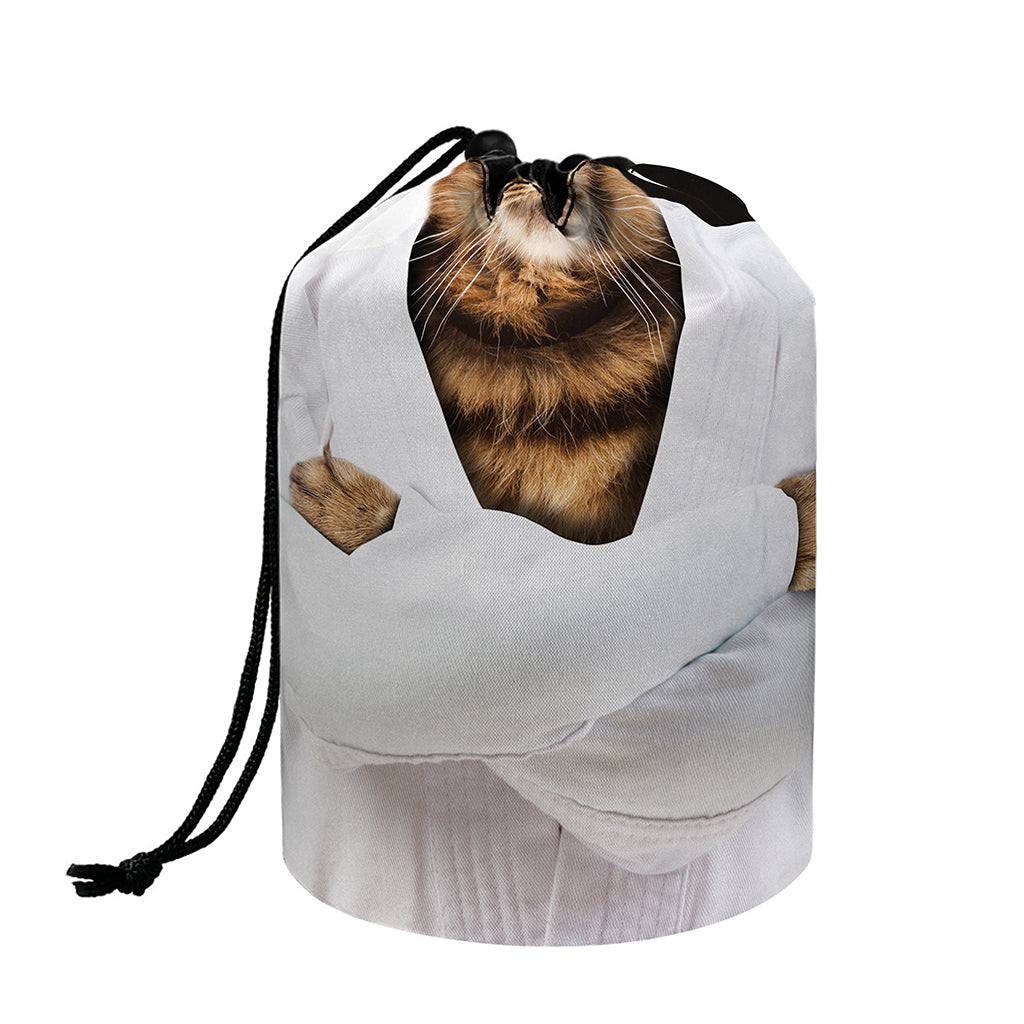 Karate Cat Print Drawstring Makeup Bag