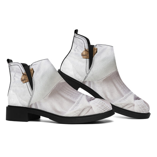 Karate Cat Print Flat Ankle Boots