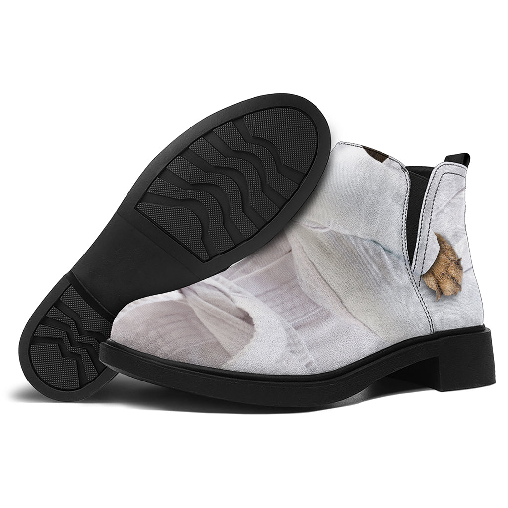 Karate Cat Print Flat Ankle Boots