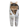 Karate Cat Print Fleece Lined Knit Pants
