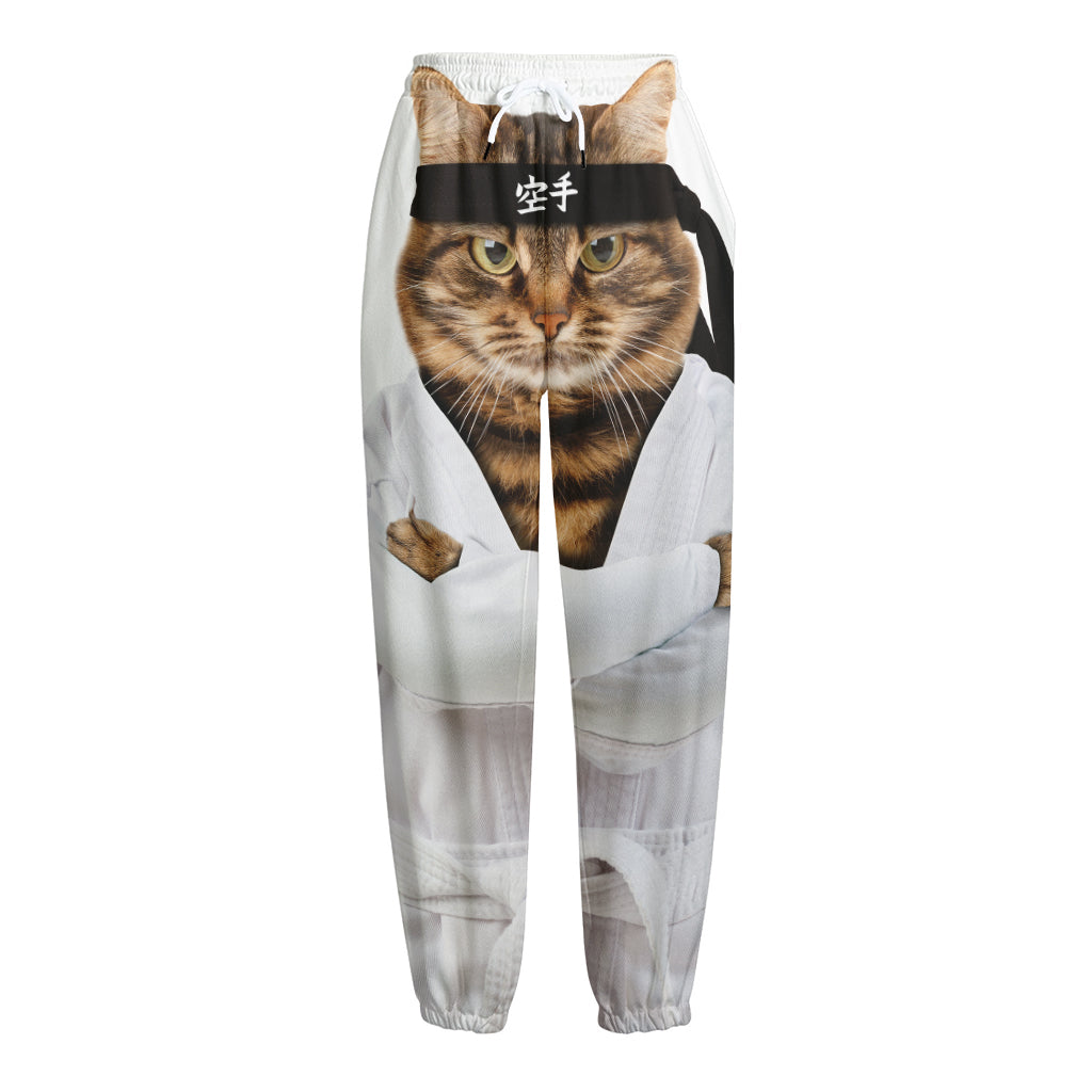 Karate Cat Print Fleece Lined Knit Pants