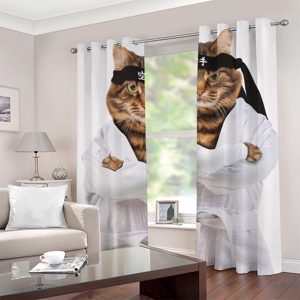 Karate Cat Print Grommet Curtains