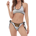 Karate Cat Print Halter Scoop Tie Side Bikini