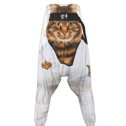 Karate Cat Print Hammer Pants