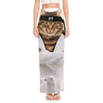 Karate Cat Print High Slit Maxi Skirt