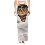 Karate Cat Print High Slit Maxi Skirt