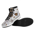 Karate Cat Print High Top Leather Sneakers