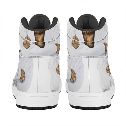 Karate Cat Print High Top Leather Sneakers