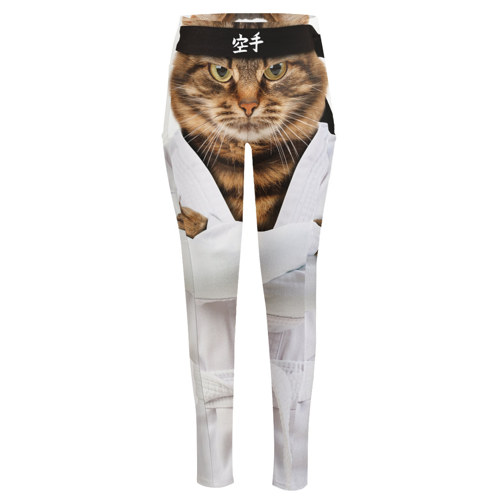 Karate Cat Print High-Waisted Pocket Leggings