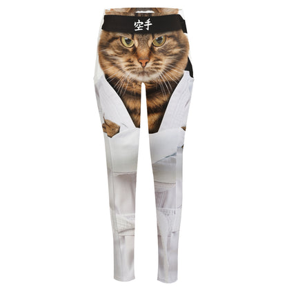 Karate Cat Print High-Waisted Pocket Leggings