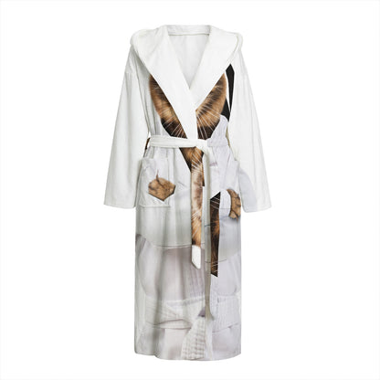 Karate Cat Print Hooded Bathrobe