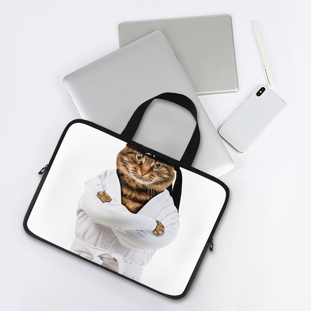Karate Cat Print Laptop Sleeve With Handle