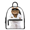 Karate Cat Print Leather Backpack