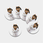 Karate Cat Print Leather Coaster Set