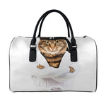 Karate Cat Print Leather Duffle Bag