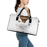 Karate Cat Print Leather Duffle Bag