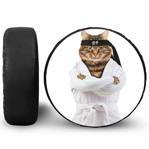 Karate Cat Print Leather Spare Tire Cover