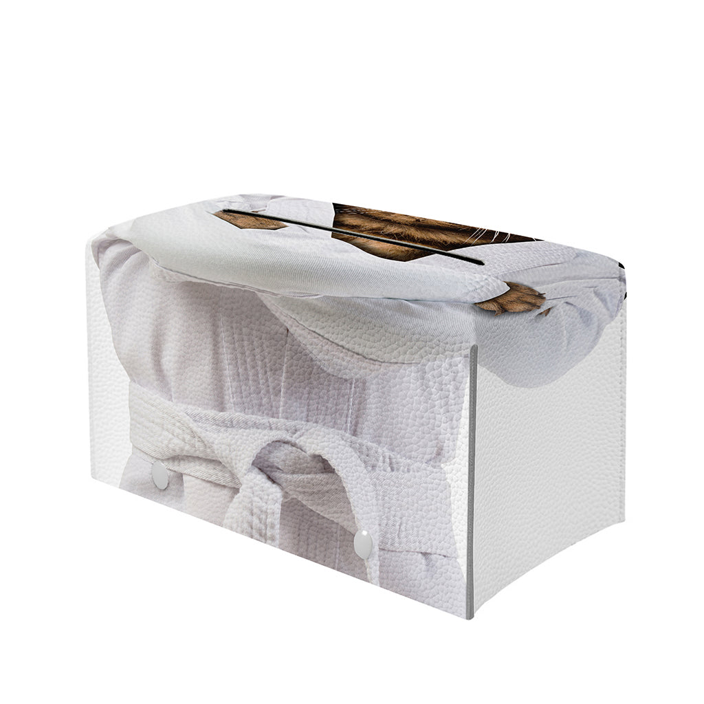 Karate Cat Print Leather Tissue Box Cover