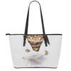 Karate Cat Print Leather Tote Bag