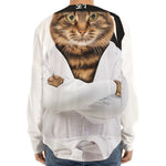 Karate Cat Print Long Sleeve Baseball Jersey