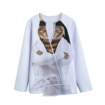 Karate Cat Print Long Sleeve Short Coat