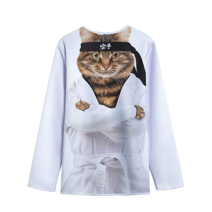 Karate Cat Print Long Sleeve Short Coat