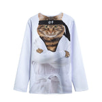 Karate Cat Print Long Sleeve Short Coat