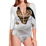 Karate Cat Print Long Sleeve Swimsuit