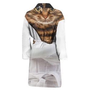 Karate Cat Print Men's Bathrobe