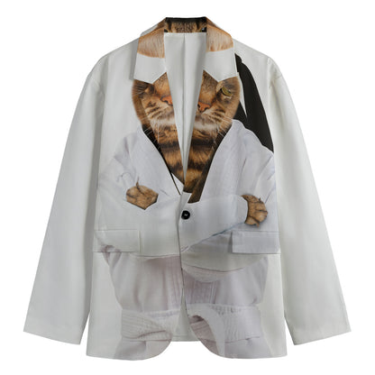 Karate Cat Print Men's Blazer