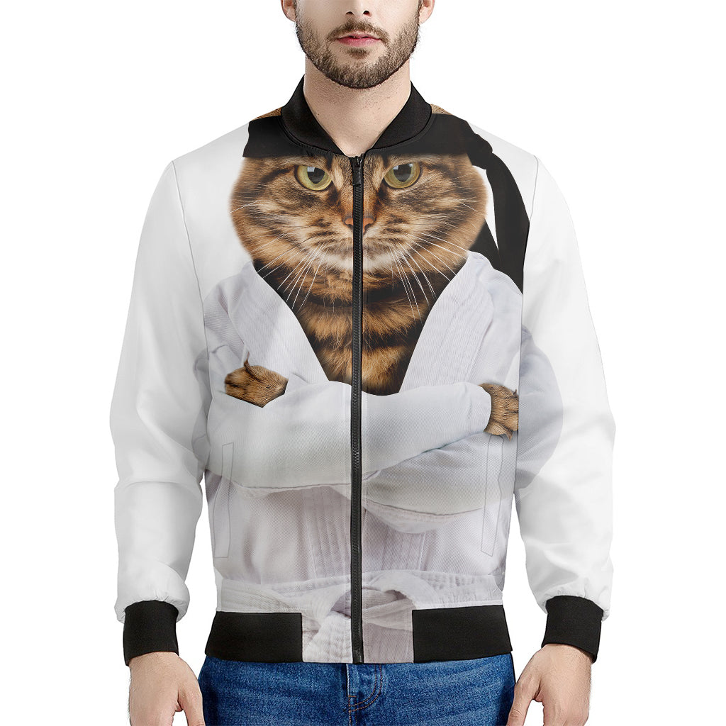 Karate Cat Print Men's Bomber Jacket