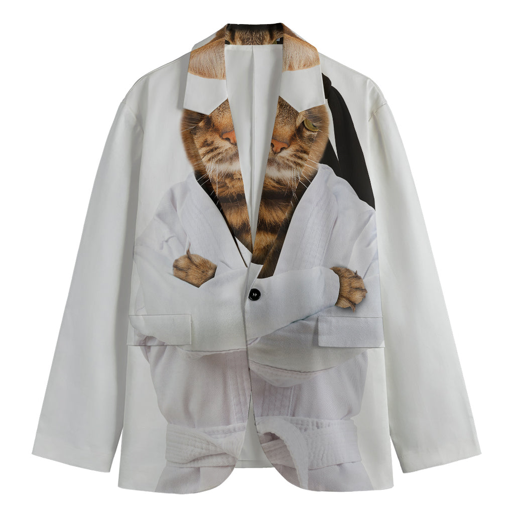Karate Cat Print Men's Cotton Blazer