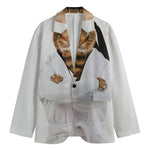 Karate Cat Print Men's Cotton Blazer