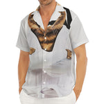 Karate Cat Print Men's Deep V-Neck Shirt