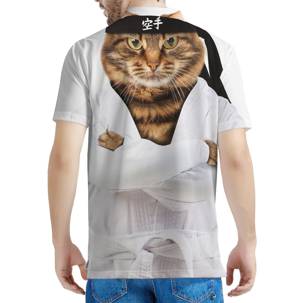 Karate Cat Print Men's Polo Shirt