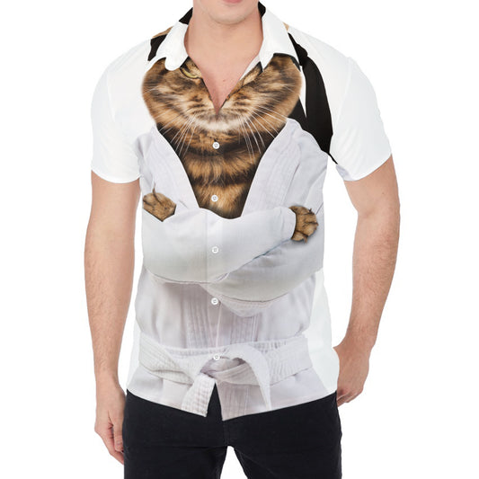 Karate Cat Print Men's Shirt