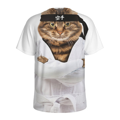 Karate Cat Print Men's Sports T-Shirt