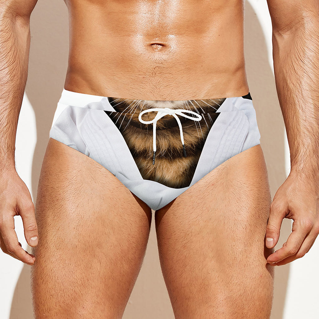 Karate Cat Print Men's Swim Briefs