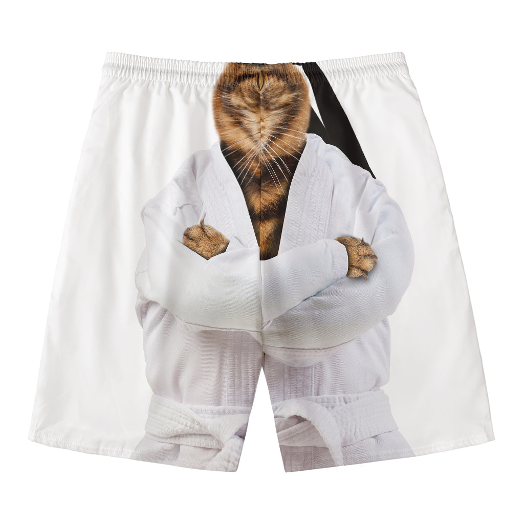 Karate Cat Print Men's Swim Trunks